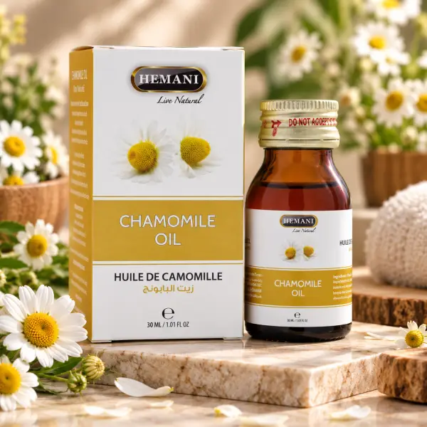 Hemani Chamomile Oil – Vaj Kamomili për Lëkurë, Masazh & Relaksim, 30 ml