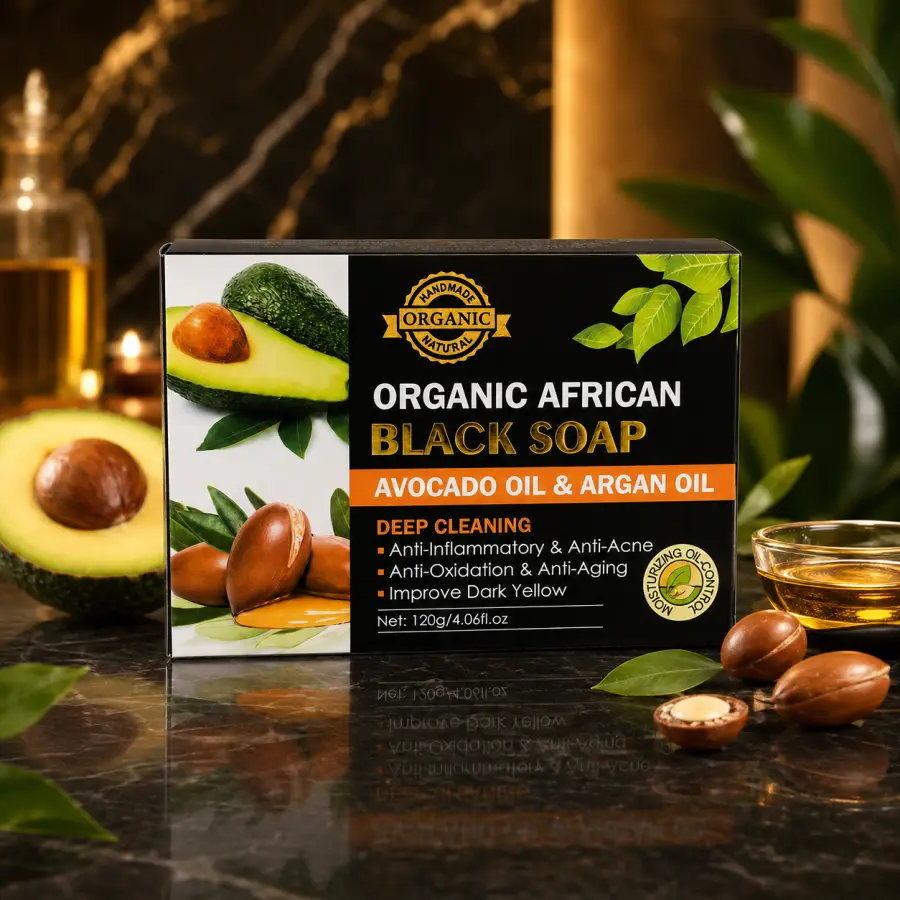 Organic African Black Soap me Vaj Avokado & Argan – Sapun Premium për Pastrim të Thellë, 120 g