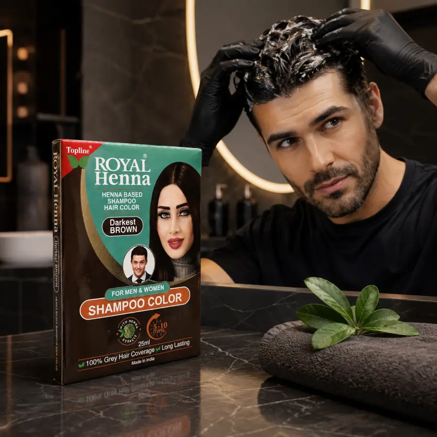 Henna Shampoo Hair Color – Darkest Brown, 25 ml