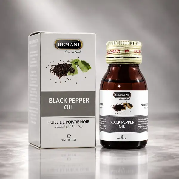 Hemani Black Pepper Oil – Vaj i Piperit të Zi për Masazh dhe Aromaterapi, 30 ml