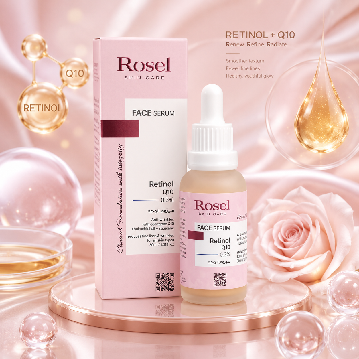 Face Serum Retinol Q10 0.3%  –  Rosel 30 ml, Kujdes Intenziv i Fytyrës suaj me Q10