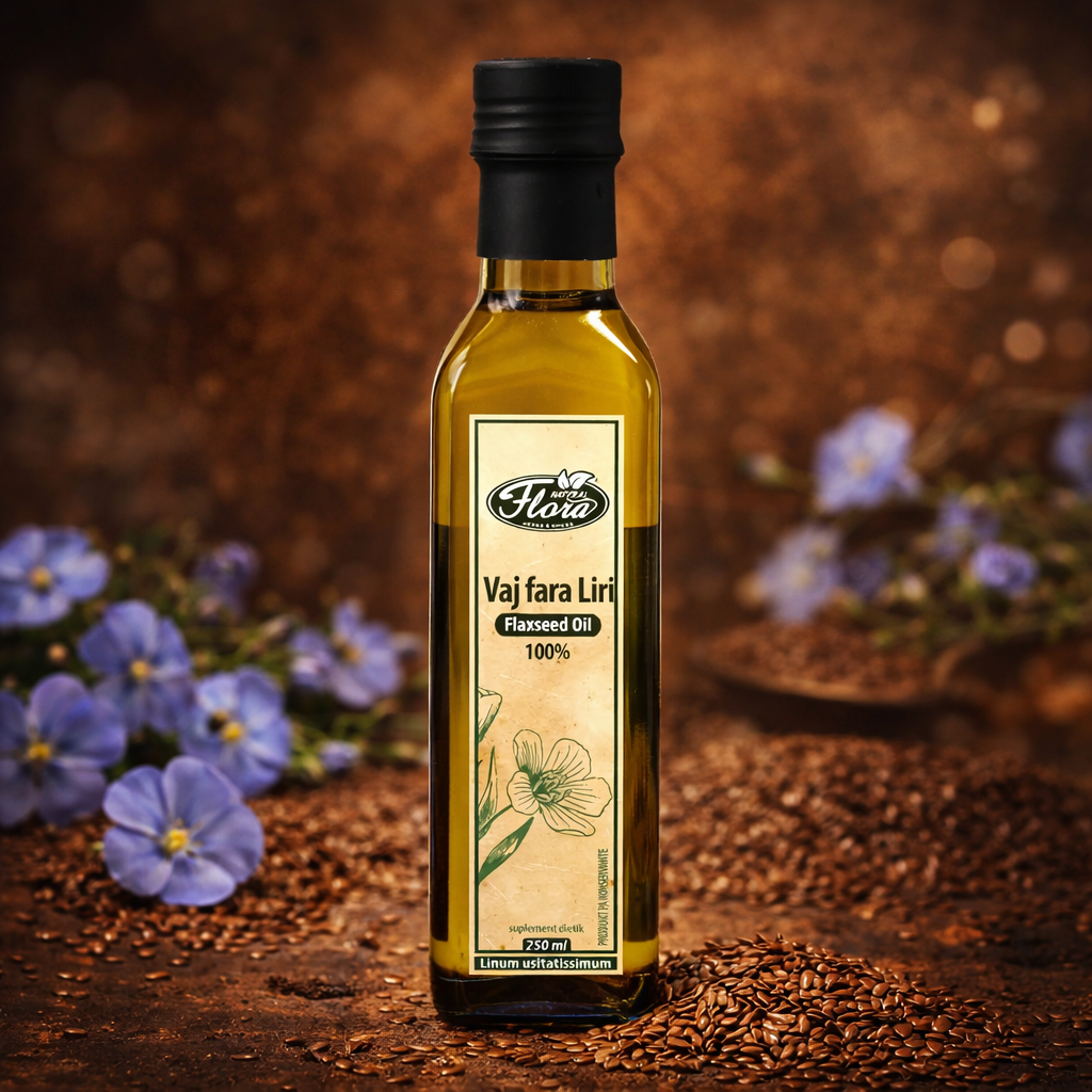 Vaj Fara Liri (Flaxseed Oil) 100% Natyral – Burim i Pasur me Omega-3 për Shëndet dhe Vitalitet
